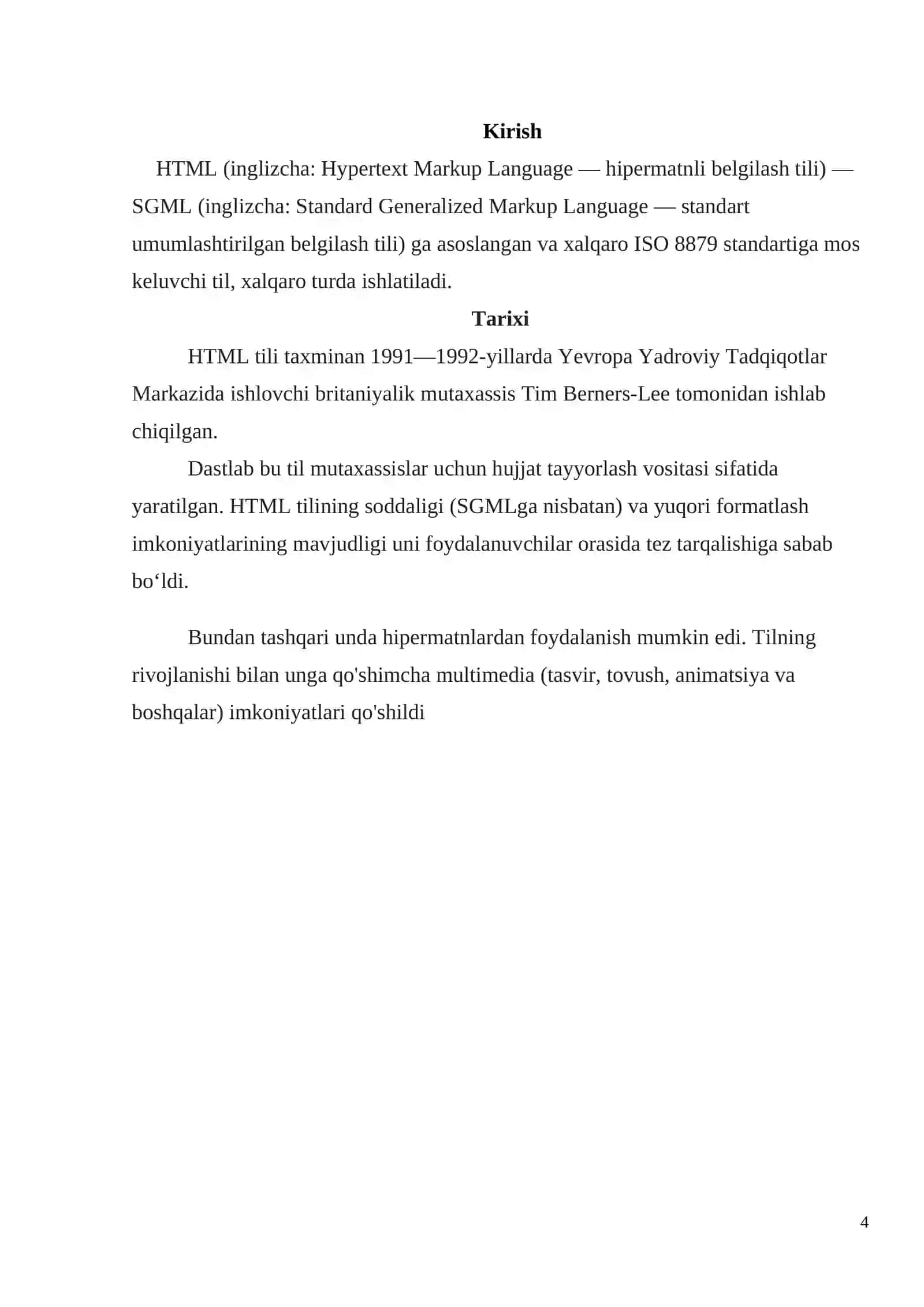 HTML tilida web sahifa yaratish 4