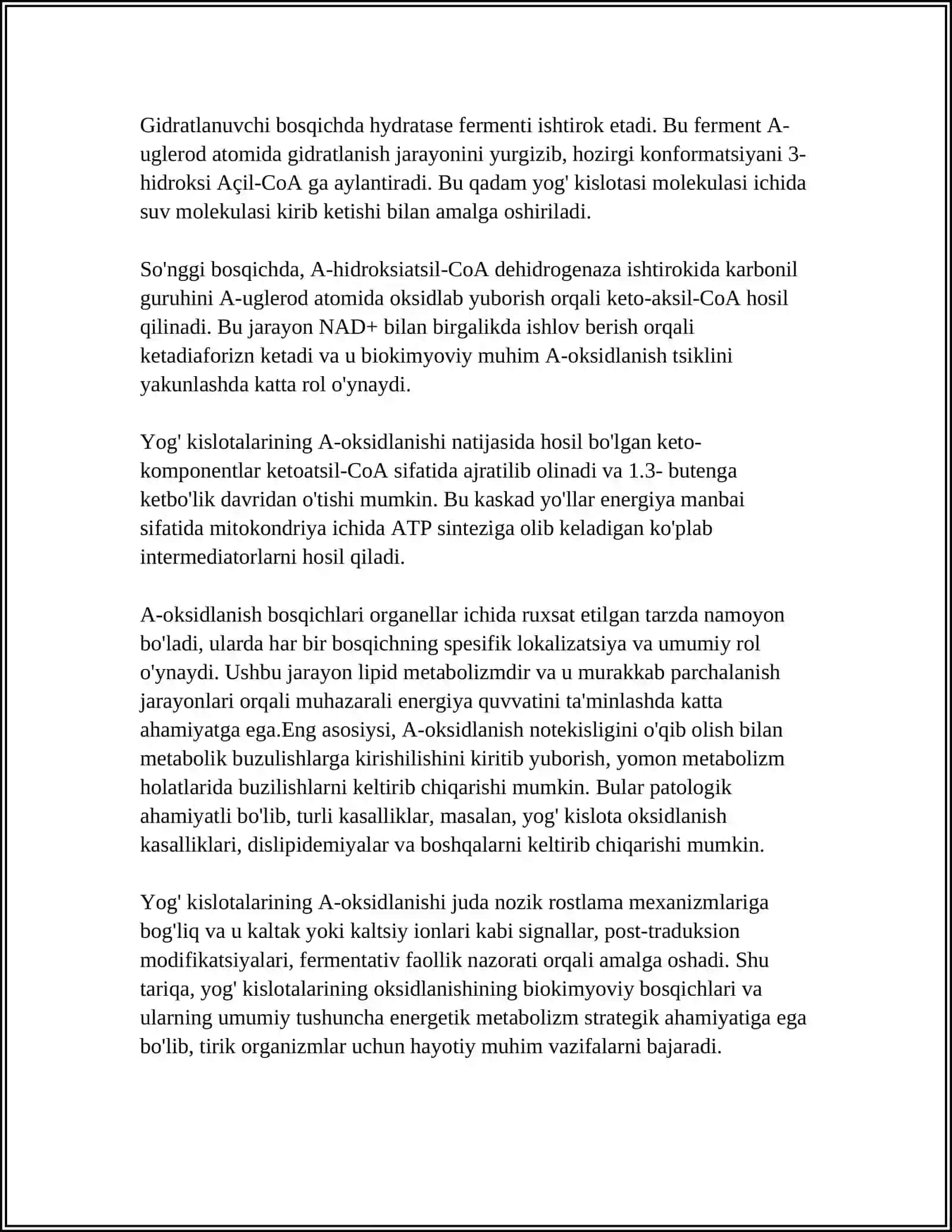 YOG' KISLOTALARINI A-OKSIDLANISHI, AHAMIYATI, BUZILISHLARI 4