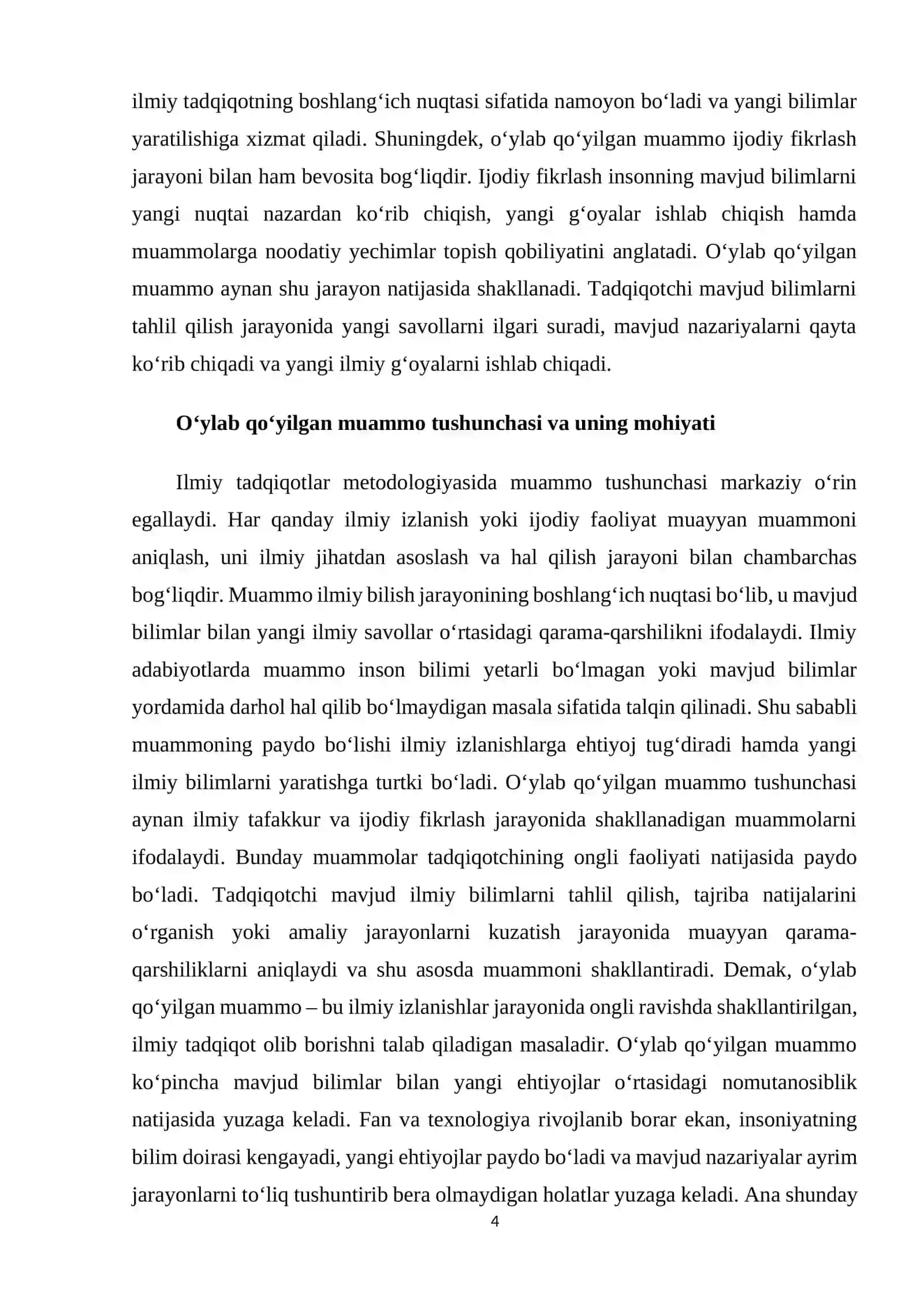 O‘ylab qo‘yilgan muammoni paydo bo‘lishi 4