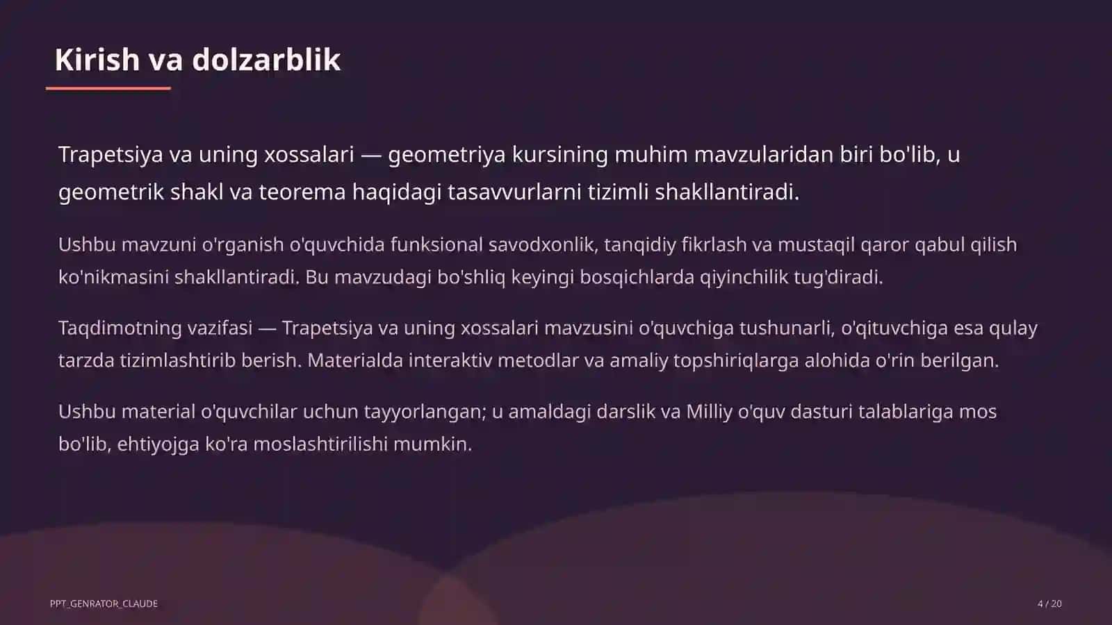 Trapetsiya va uning xossalari (8-sinf) 4
