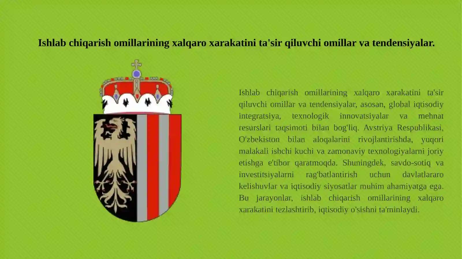 Avstriya Respublikasi tashqi iqtisodiy aloqalarni xalqaro tartibga solish hamda, ishlab chiqarish omillari xalqaro xarakat taxlili. 4