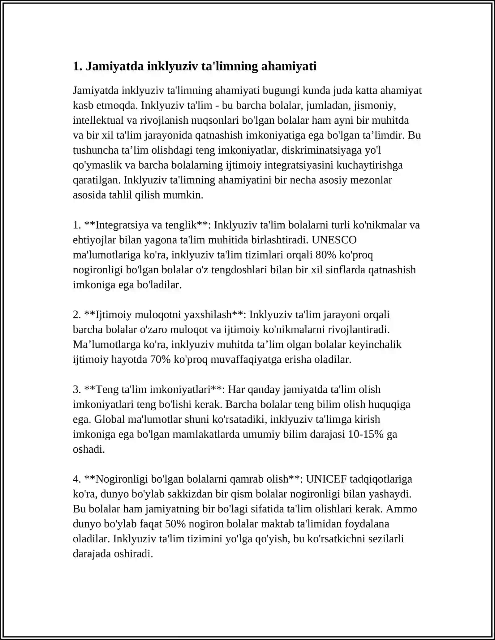 JAMOACHILIK O'RTASIDA ALOHIDA TA'LIM EXTIYOJLARI BO'LGAN BOLALARNING BILIM OLISH HUQUQI,INKLYUZIV O'QITISHNING MAZMUN-MOHIYATI 4
