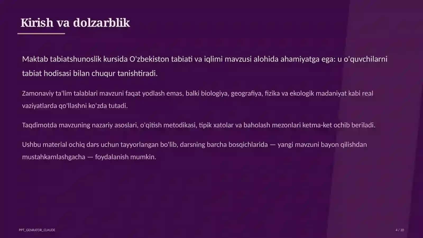 O'zbekiston tabiati va iqlimi (4-sinf) 4