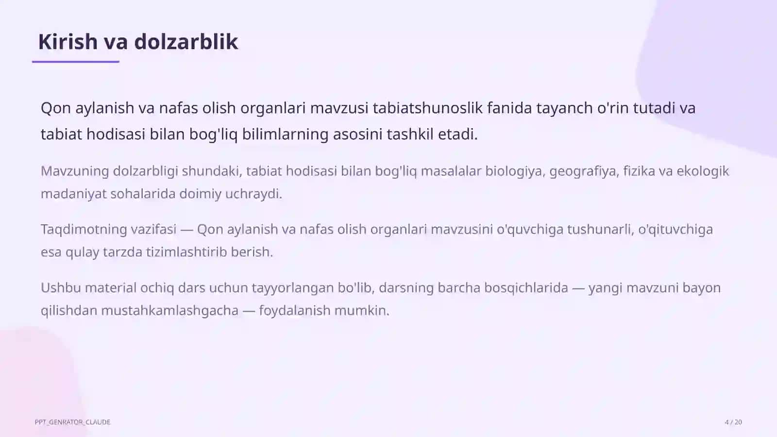 Qon aylanish va nafas olish organlari (4-sinf) 4