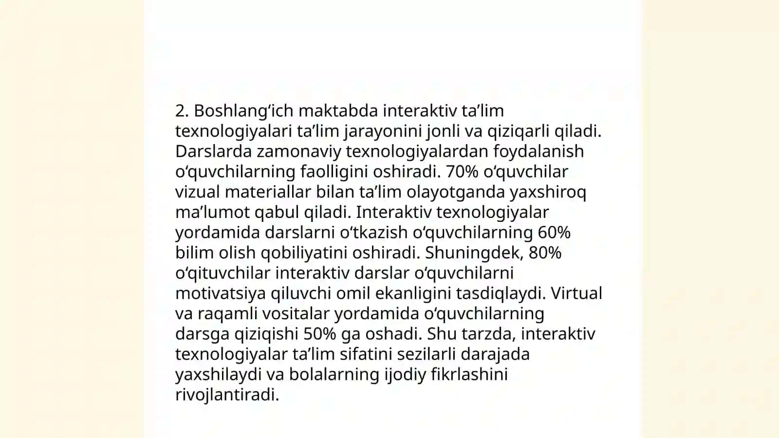 Boshlang‘ich maktabda pedagogik jarayonning zamonaviy tendensiyalari va texnologiyalari 4
