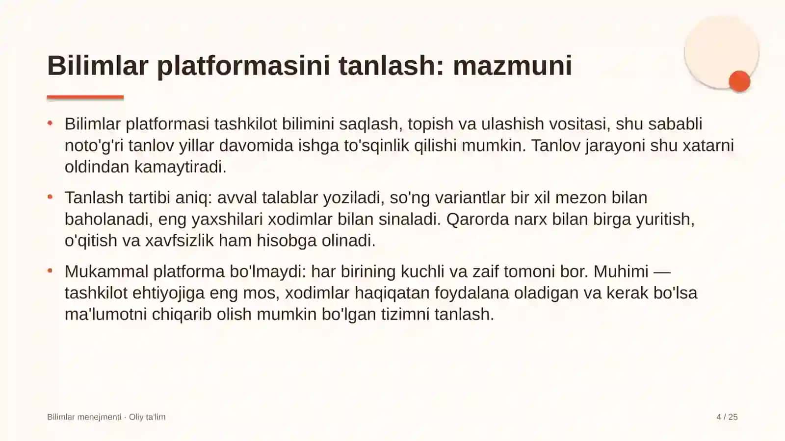 Bilimlar menejmenti · Oliy ta'limg 4