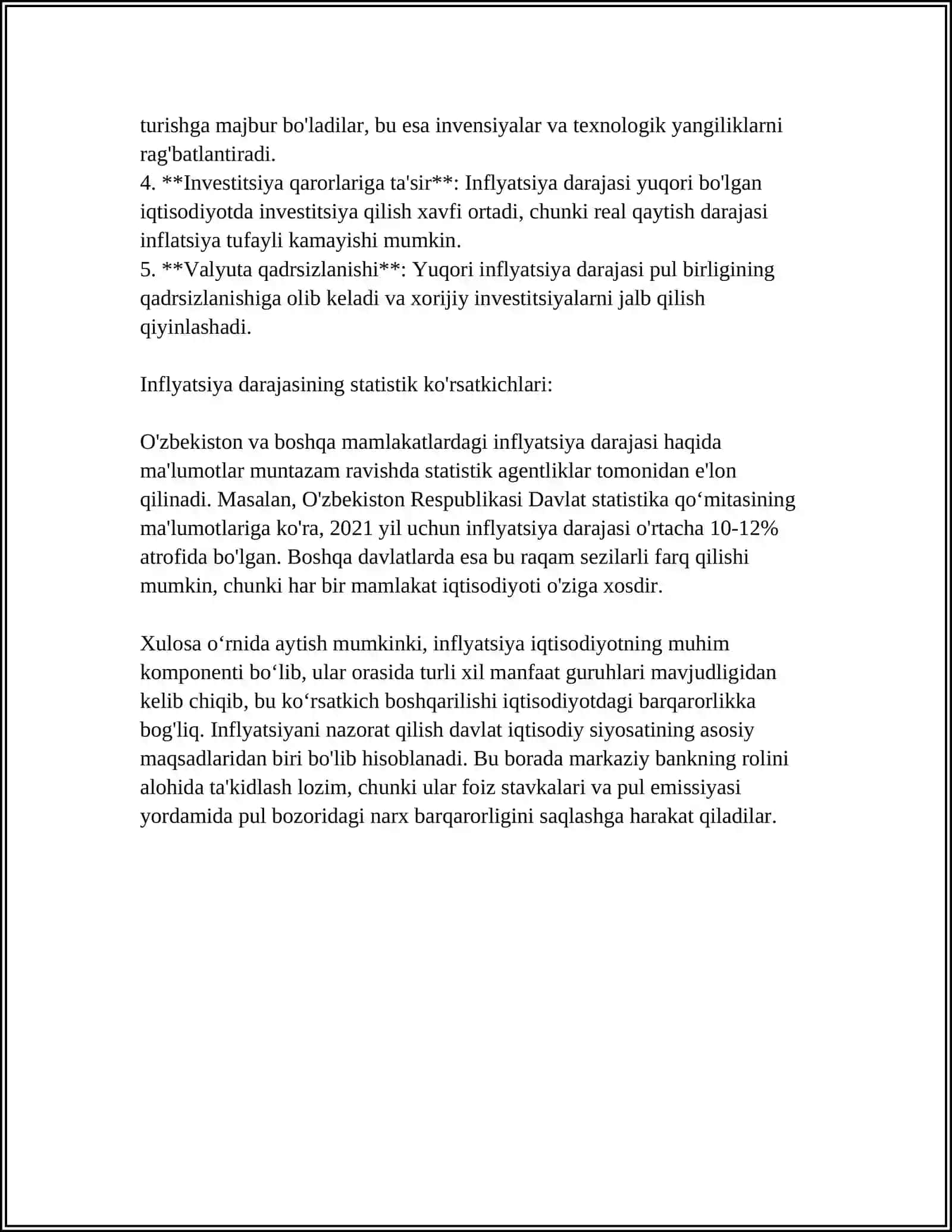 INFILYATSIYA TUSHUNCHASI. INFILYATSIYA DARAJASINI PASAYTIRISH YO'LLARI 4
