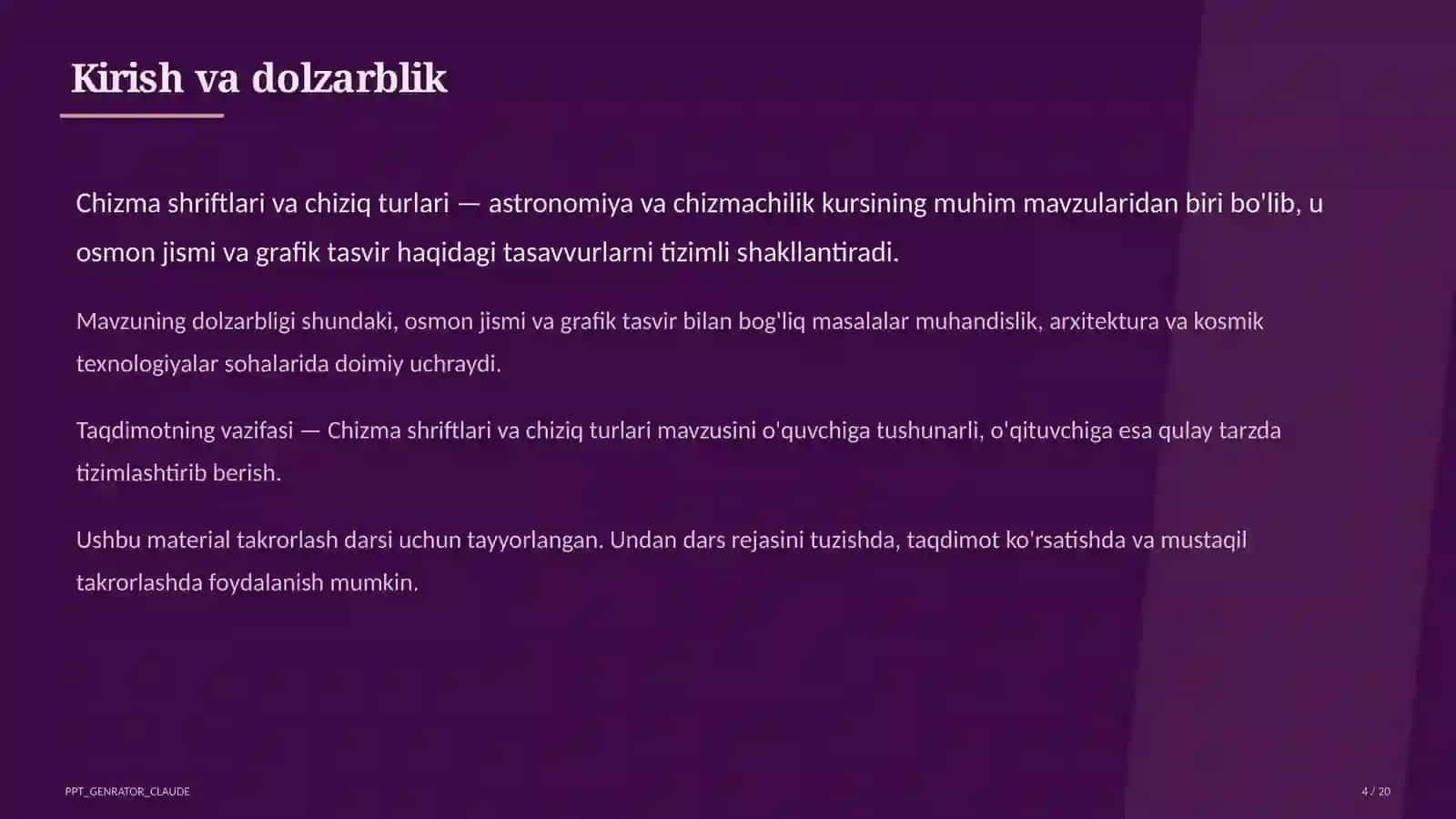 Chizma shriftlari va chiziq turlari (8-sinf) 4