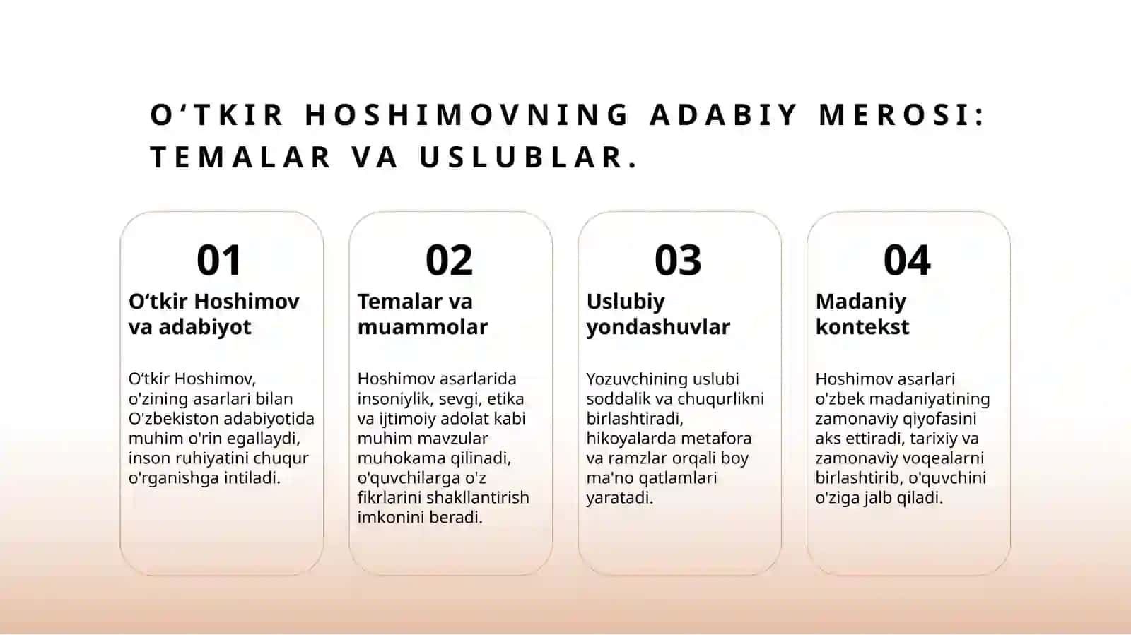 Epik asarlarni oʻqitishda didaktik oʻyinlardan foydalanish(Oʻtkir Hoshimov hayoti va ijodi misolida) 4