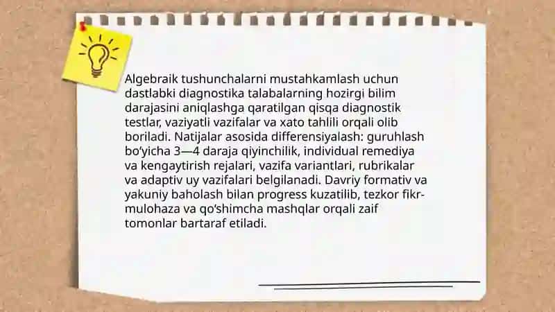 Sinfdan tashqari mashgʻulotlarda algebraik materiallarni oʻrgatish metodikasi 4