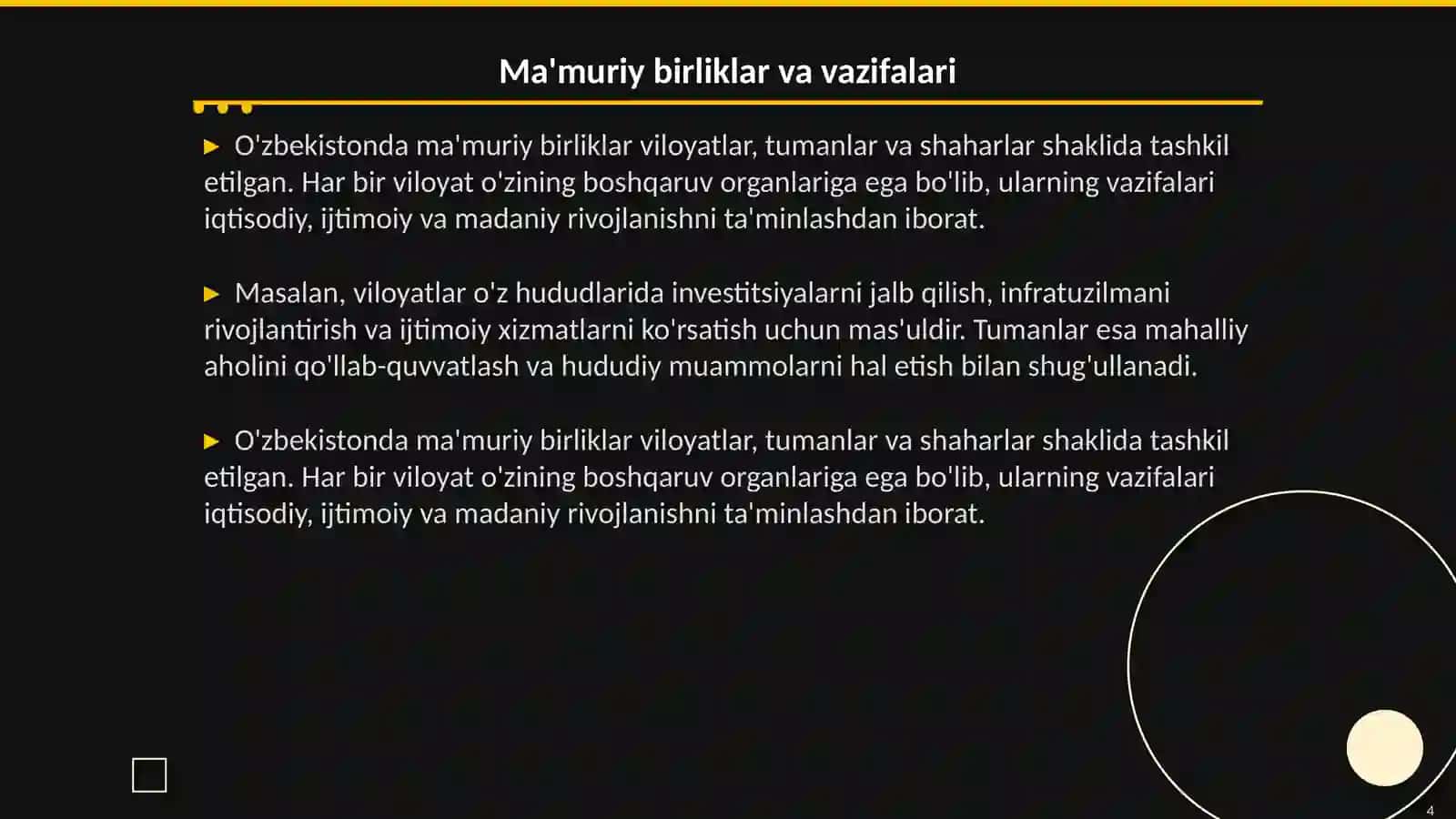 O'zbekiston Resbuplikasining mamuriy hududiy tuzilishi 4