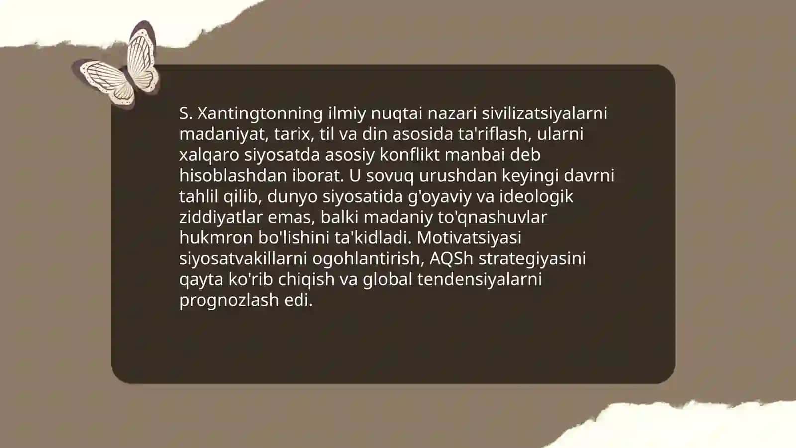 S. Xantingtonning "sivilizatsiyalar to'qnashuvi" asari 4
