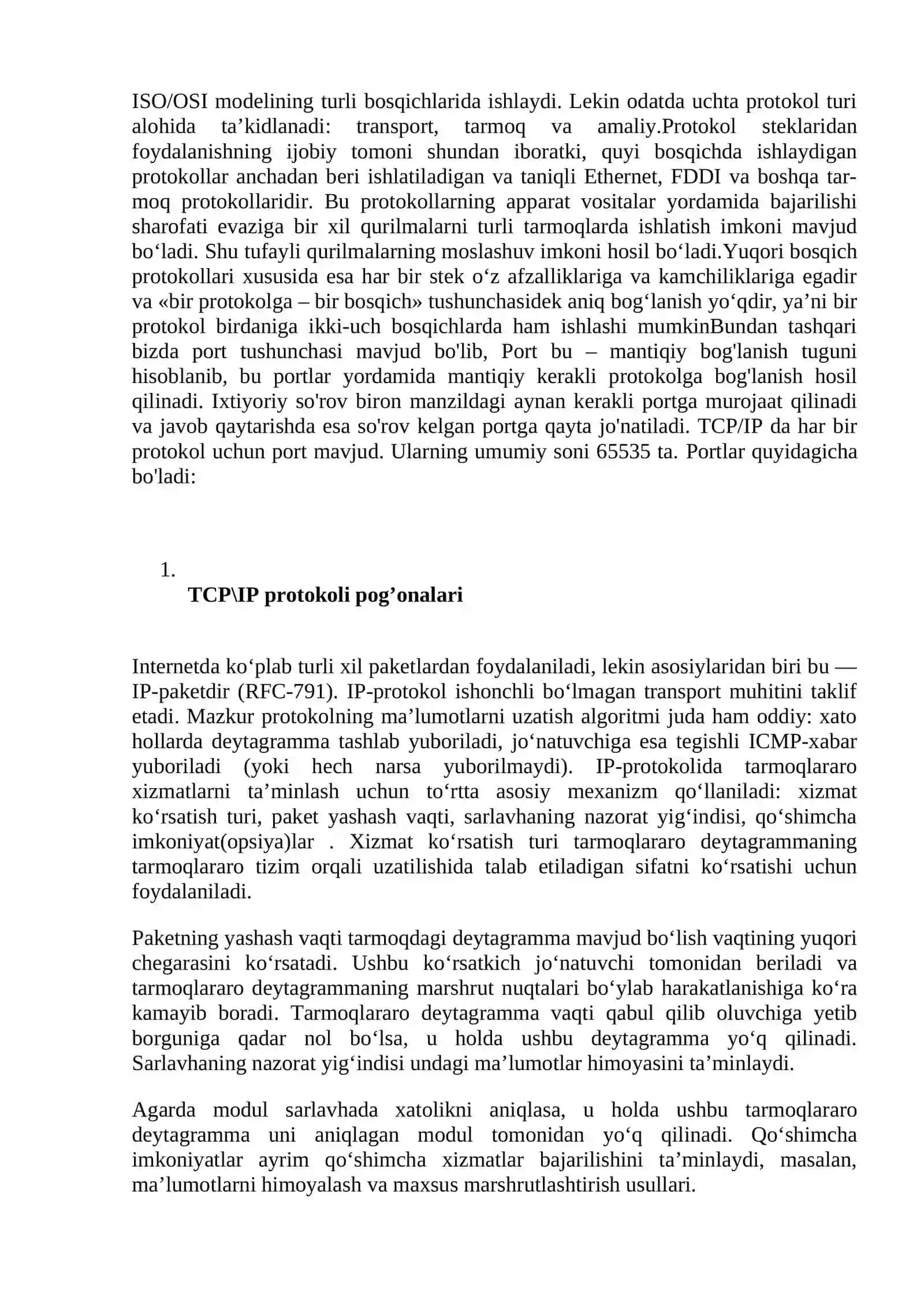 TCP protokollari ishini o`rganish 4
