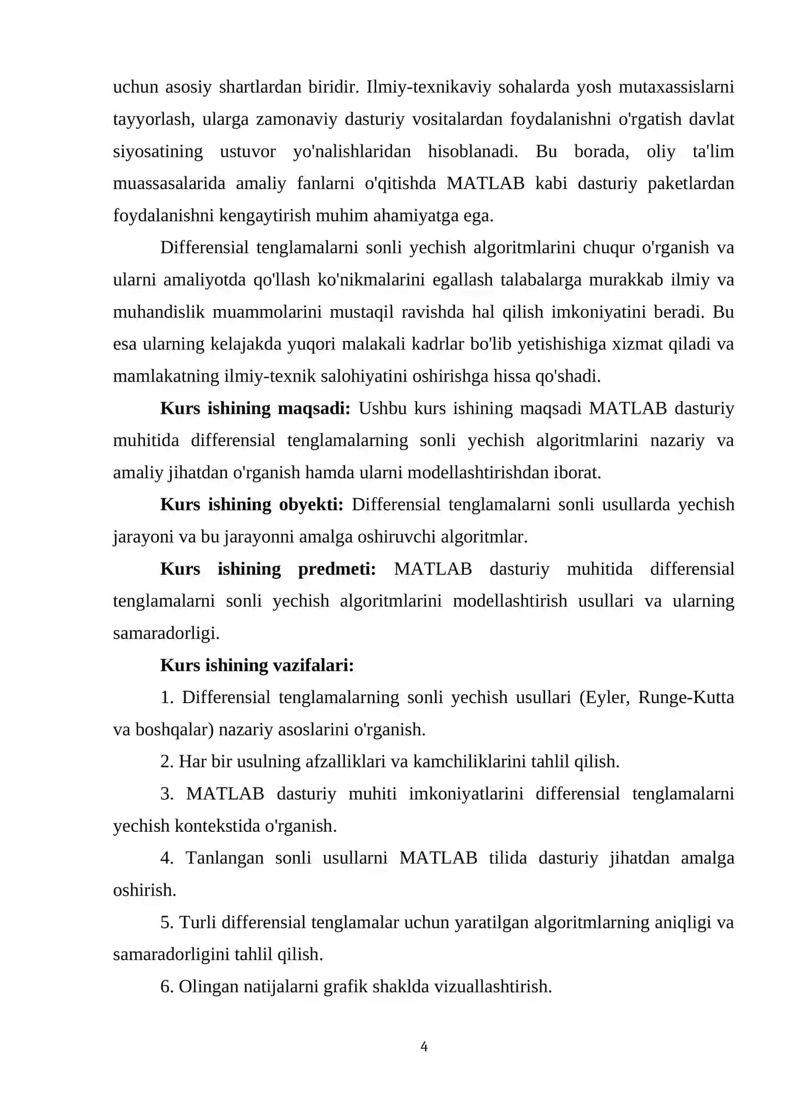 MATLAB MUHITIDA DIFFERENSIAL TENGLAMALARNI SONLI YECHISH ALGORITMLARINI MODELLASHTIRISH 4