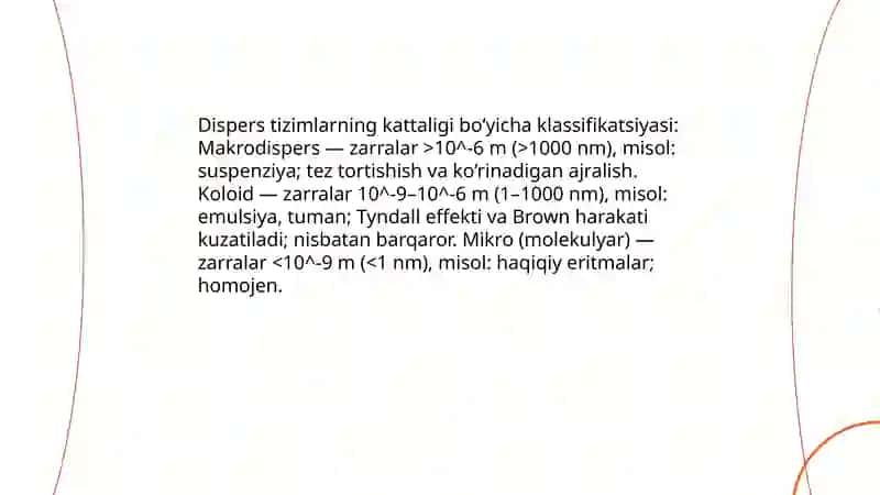 Dispers faza va dispersion muhitdan tashkil topgan sistemalar 4