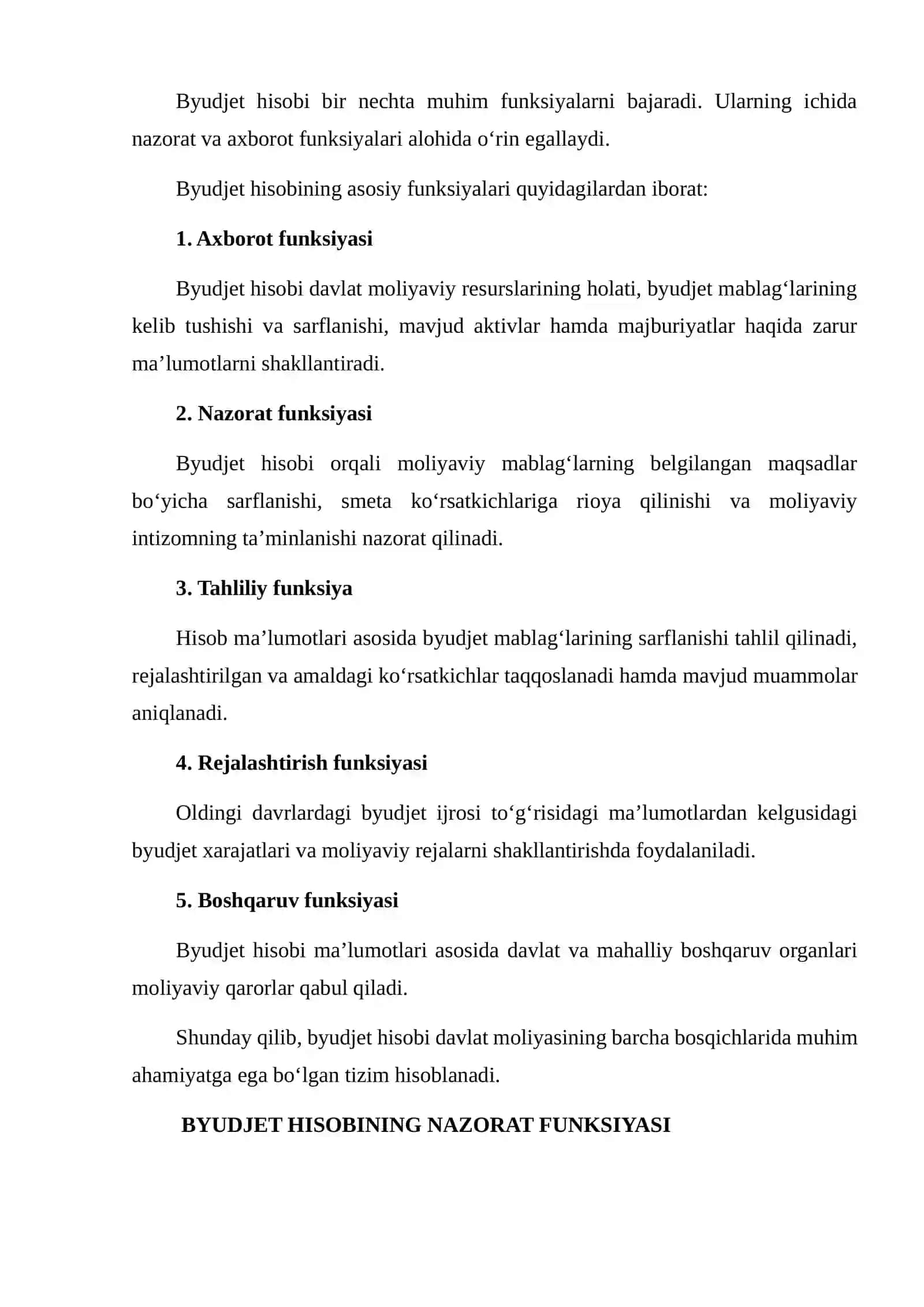 DAVLAT BYUDJETI VA DAVLAT MAQSADLI JAMG‘ARMALARI BYUDJETLARINING IJROSI BO‘YICHA BYUDJET HISOBINING AXBOROT TIZIMLARI VA ULARDAN FOYDALANISH 4