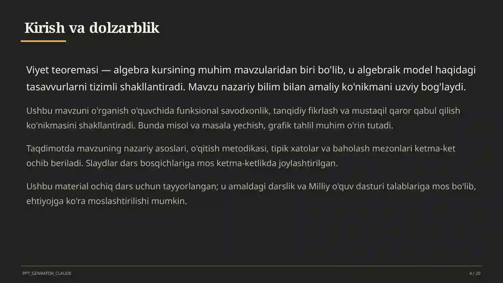 Viyet teoremasi (8-sinf) 4