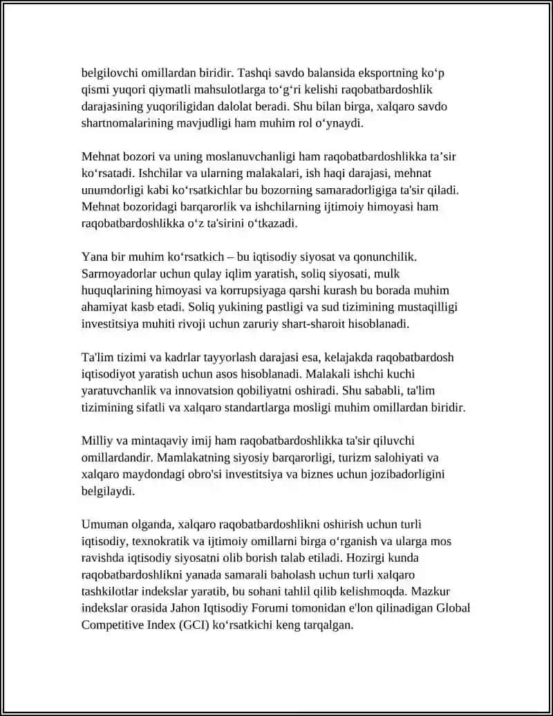XALQARO RAQOBATBARDOSHLIK VA UNI TAHLIL QILISH USULLARI 4