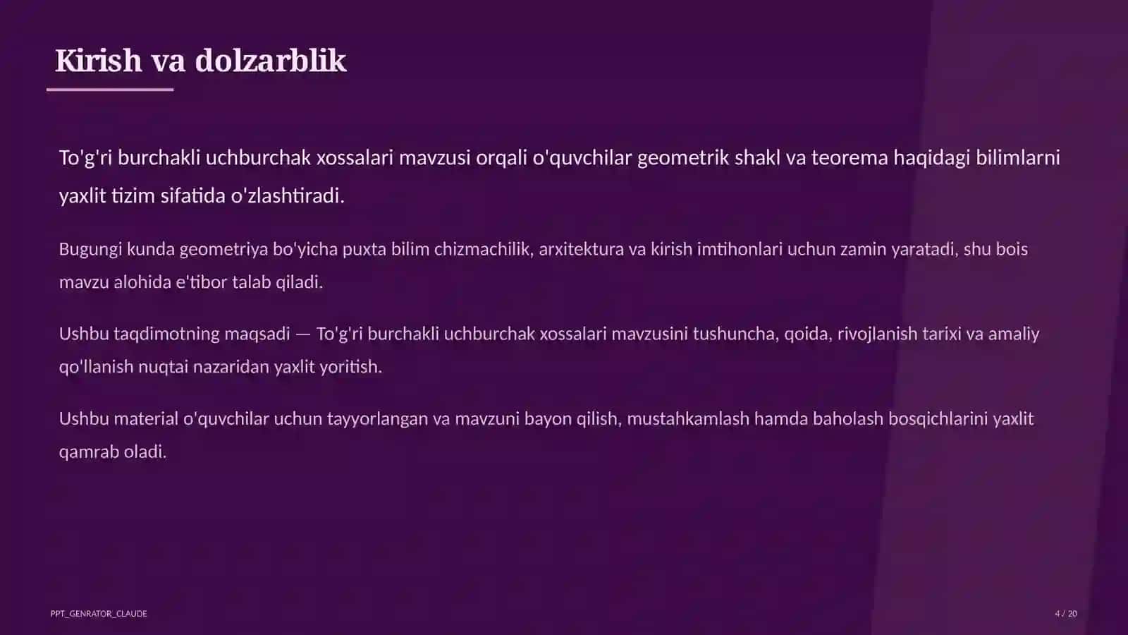 To'g'ri burchakli uchburchak xossalari (7-sinf) 4