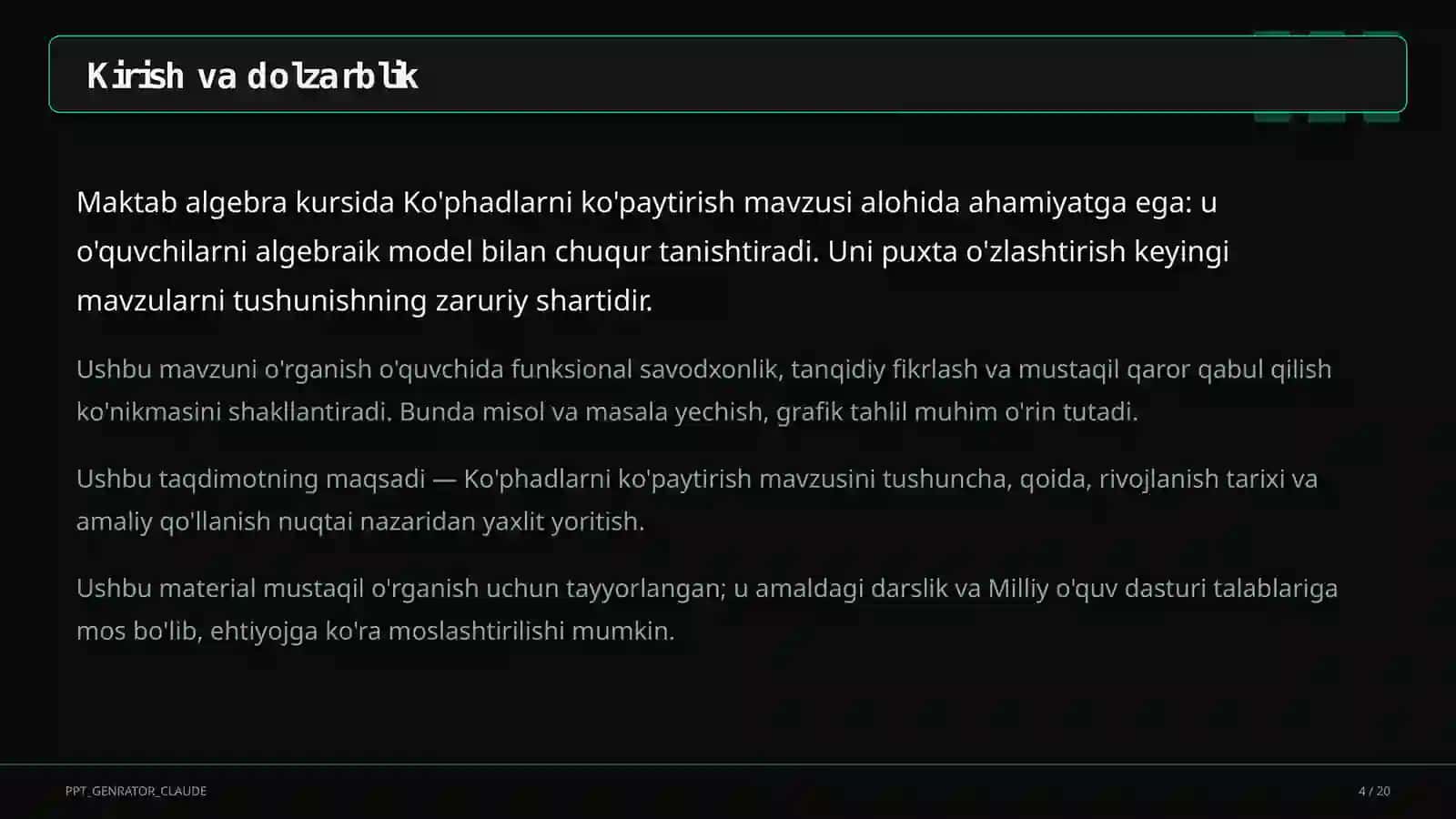 Ko'phadlarni ko'paytirish (7-sinf) 4