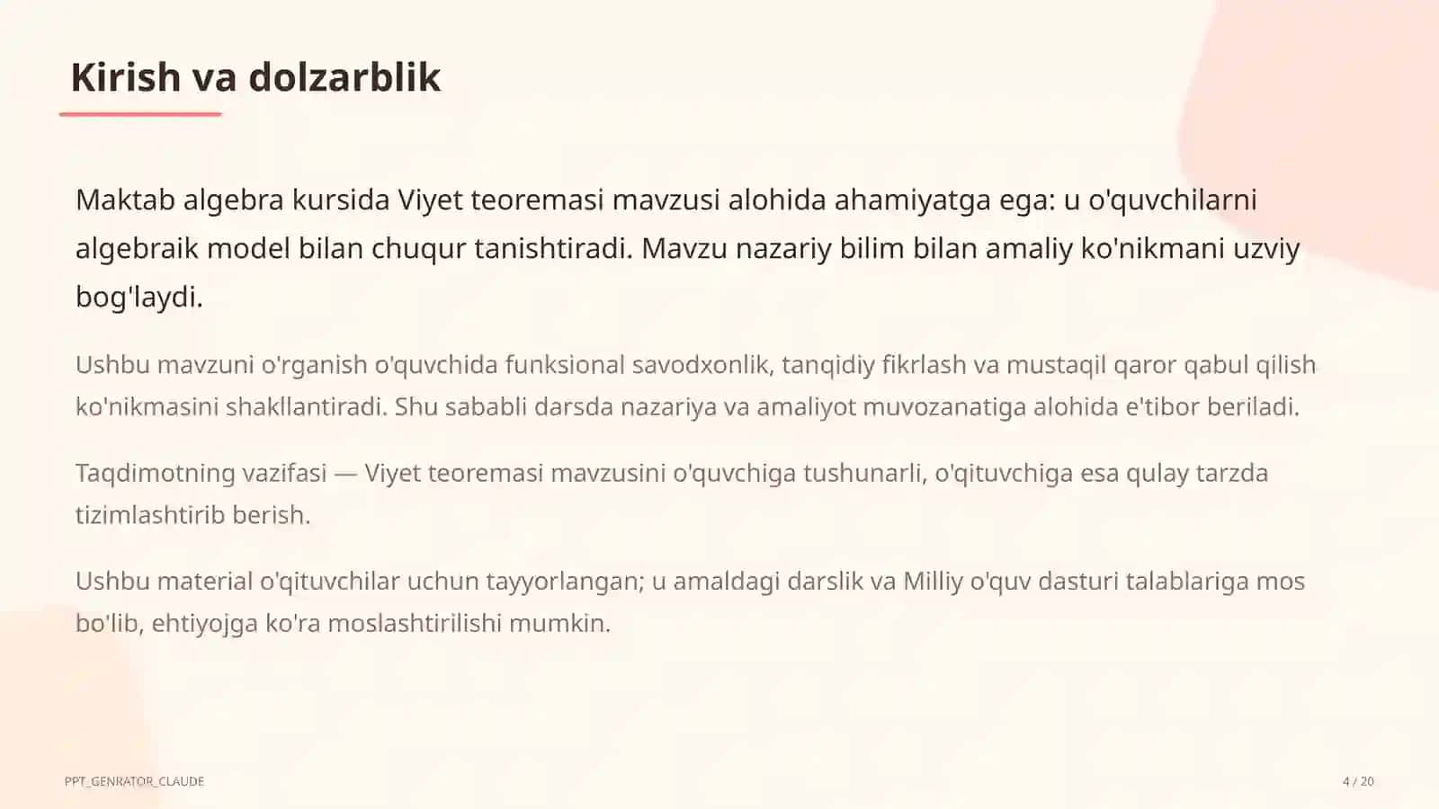 Viyet teoremasi (8-sinf) 4
