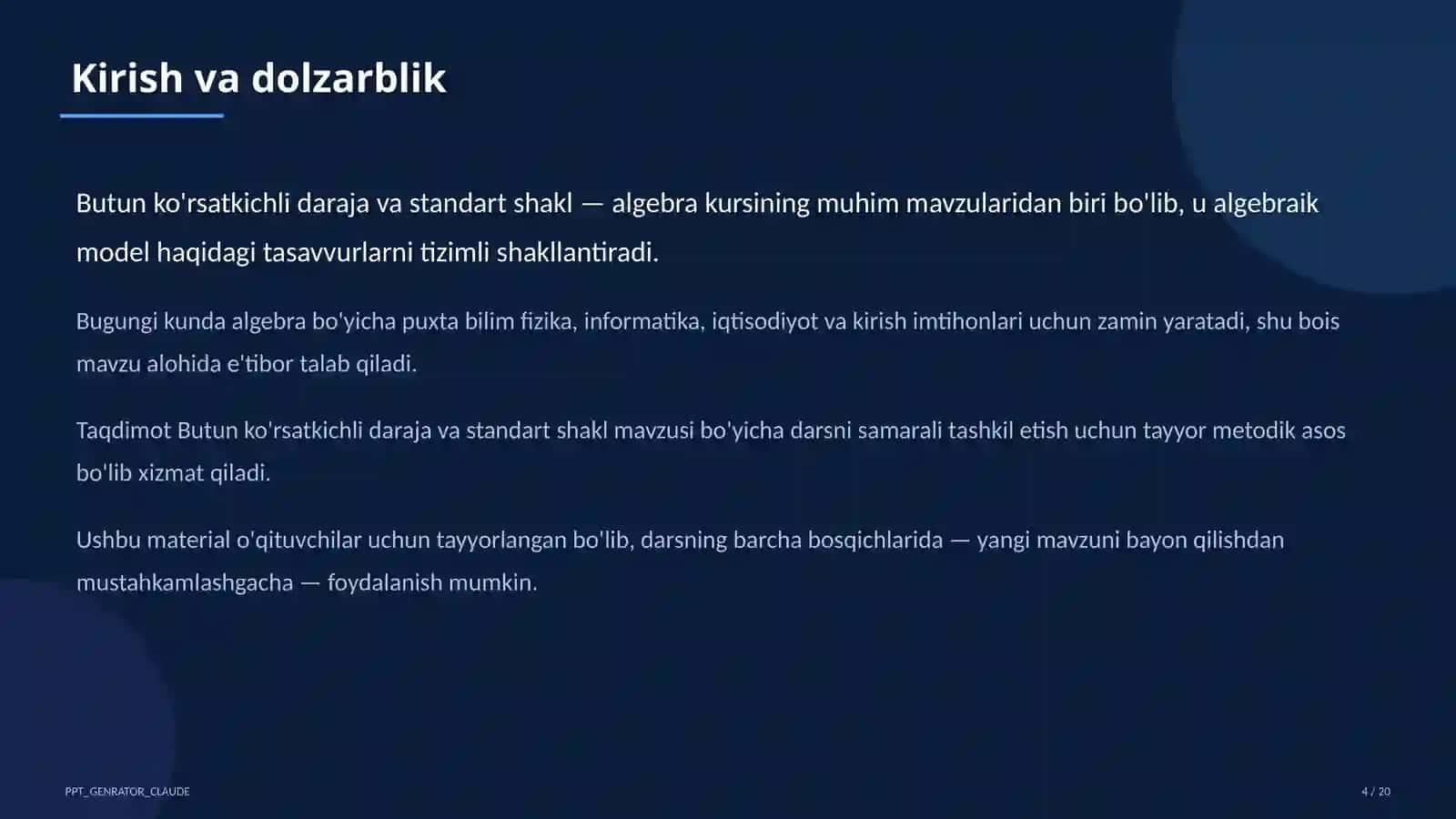 Butun ko'rsatkichli daraja va standart shakl (8-sinf) 4