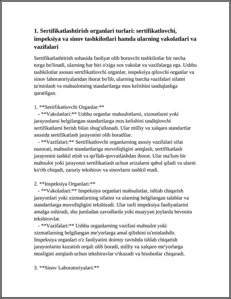 Sertifikatlashtirish sohasida faoliyat olib borbvchi tashkilotlar va ularning vazifalari 4
