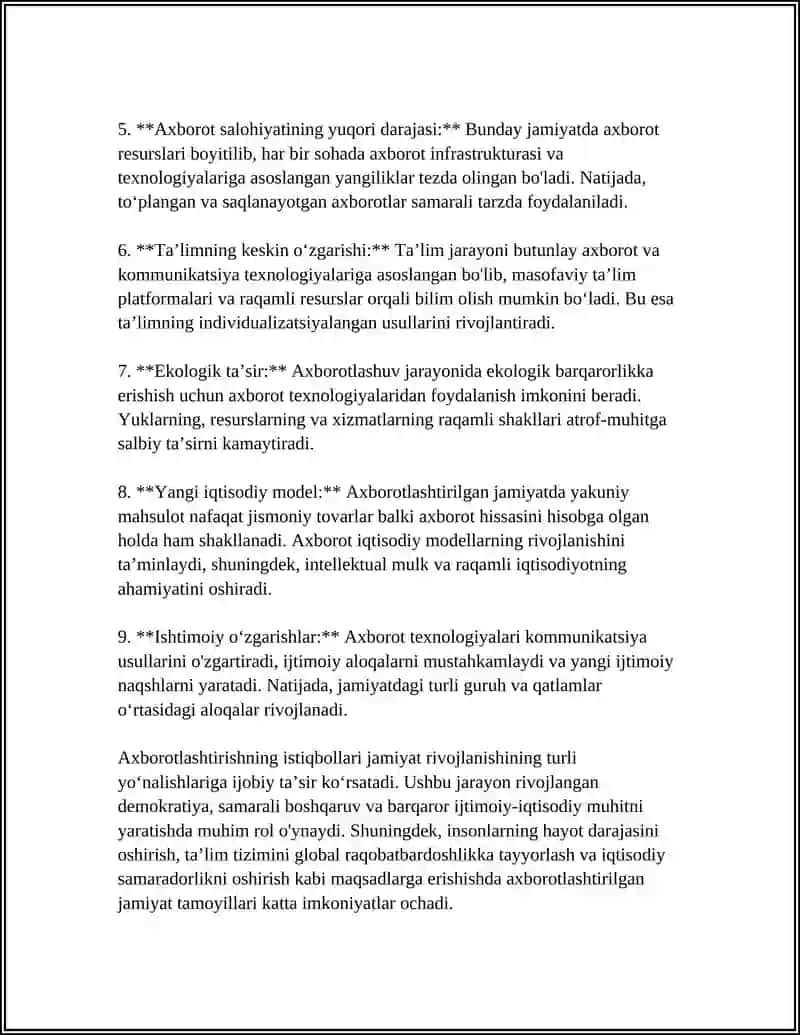 Axborotlashtirilgan jamiyat va uning istiqbollari 4