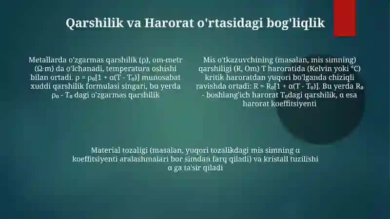 Metallo'tkazgichlar qarshilikning temperaturaga bog'liqligi 4