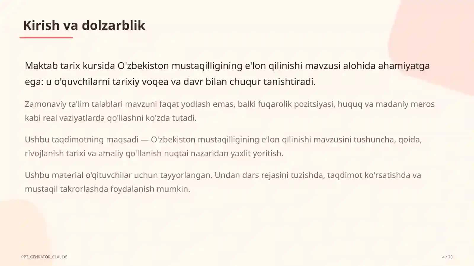 O'zbekiston mustaqilligining e'lon qilinishi (11-sinf) 4