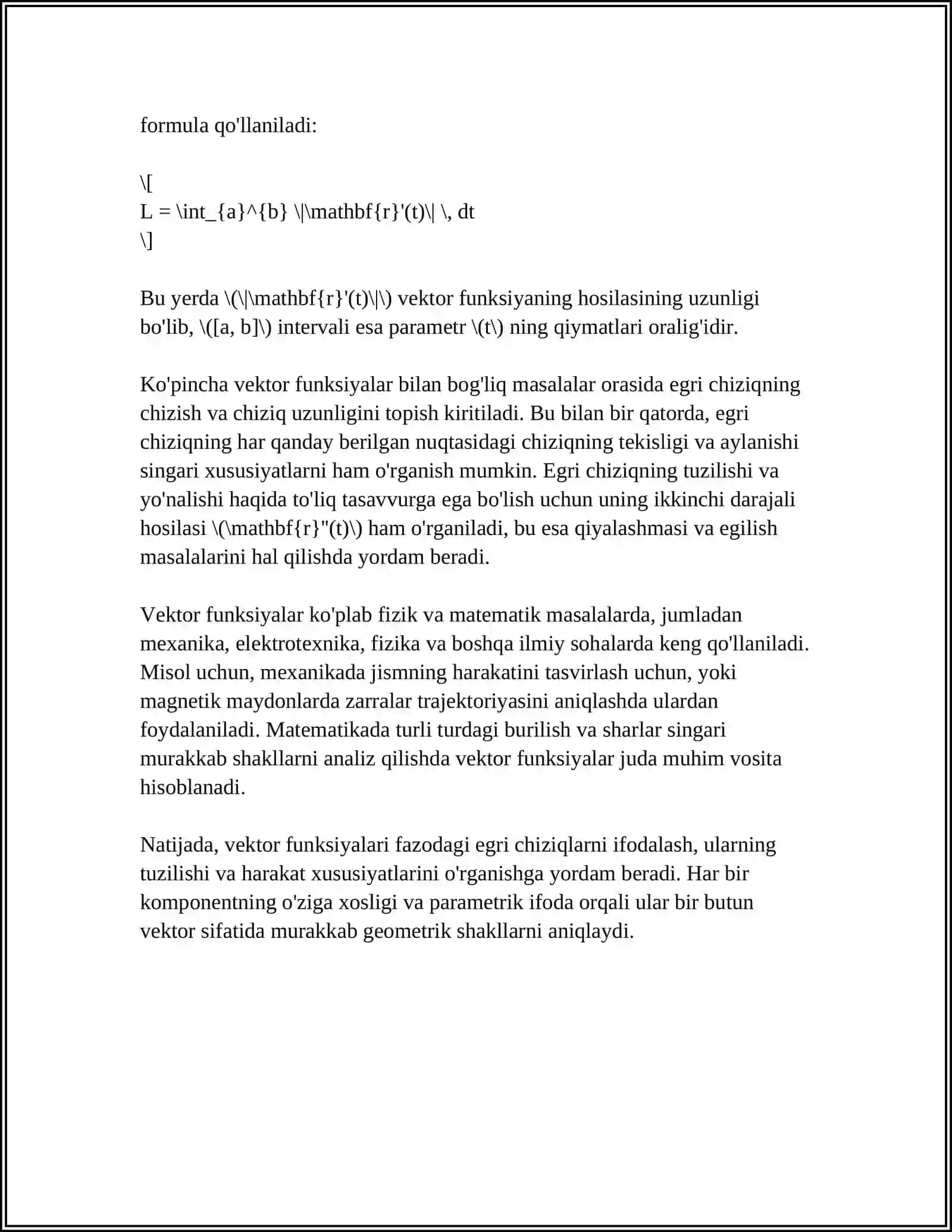 VEKTOR FUNKSIYALAR VA FAZODAGI EGRI CHIZIQLARI 4