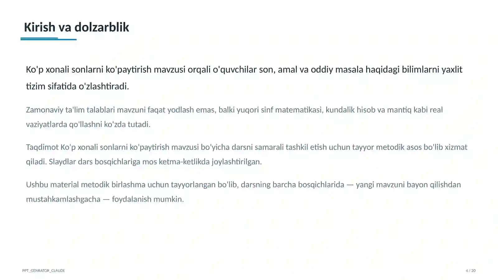 Ko'p xonali sonlarni ko'paytirish (4-sinf) 4