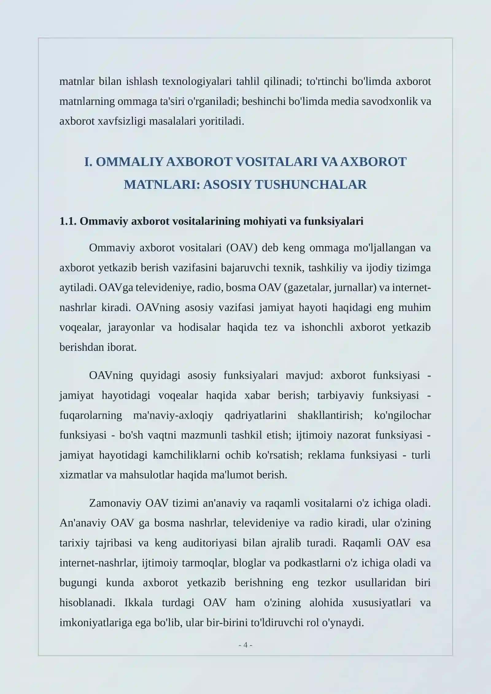 Omaviy axborot vositalarida axborot malumot matnlar bilan ishlash va uning ommaga tasirini belgilash 4