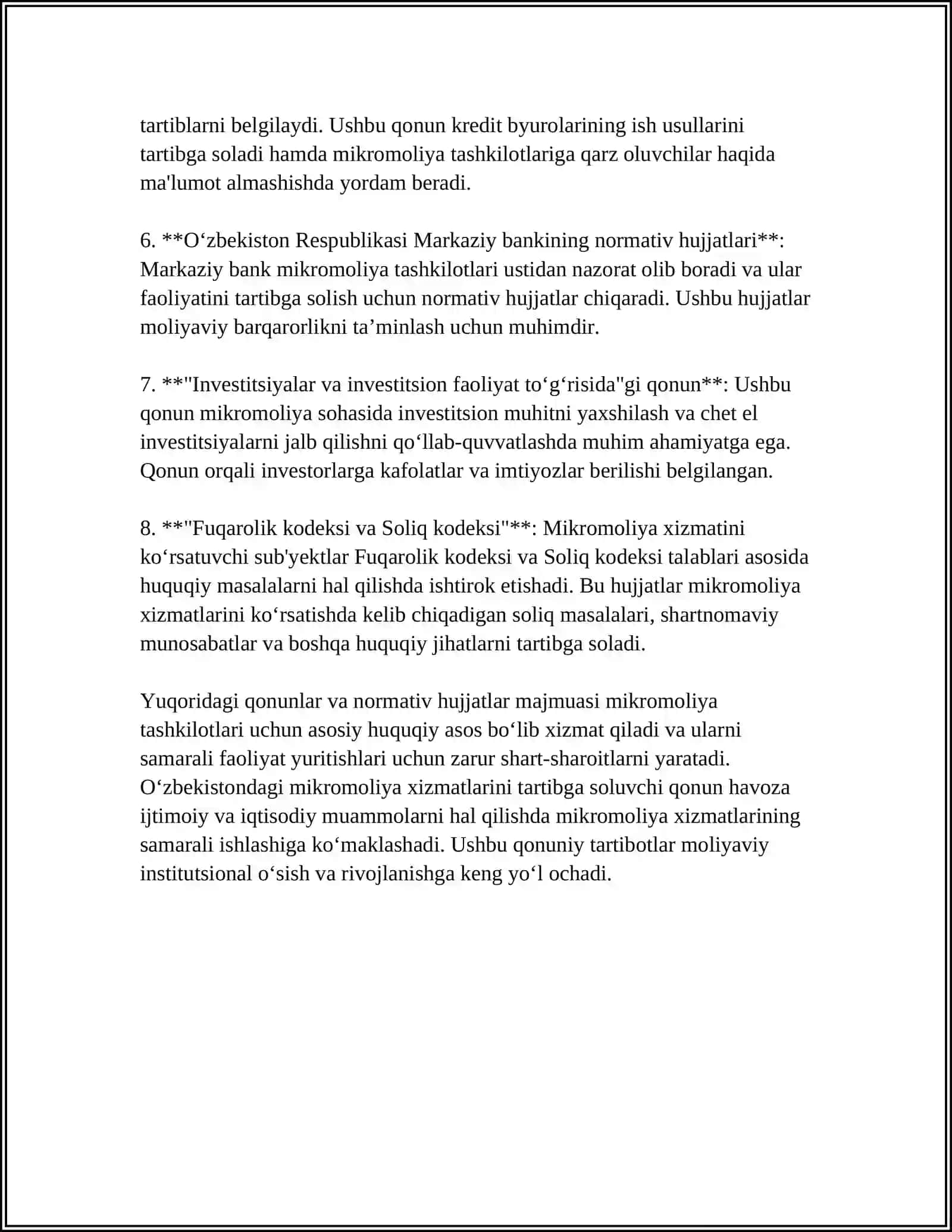 MIKROMOLIYALASH TO’G’RISIDA QONUNCHILIK 4