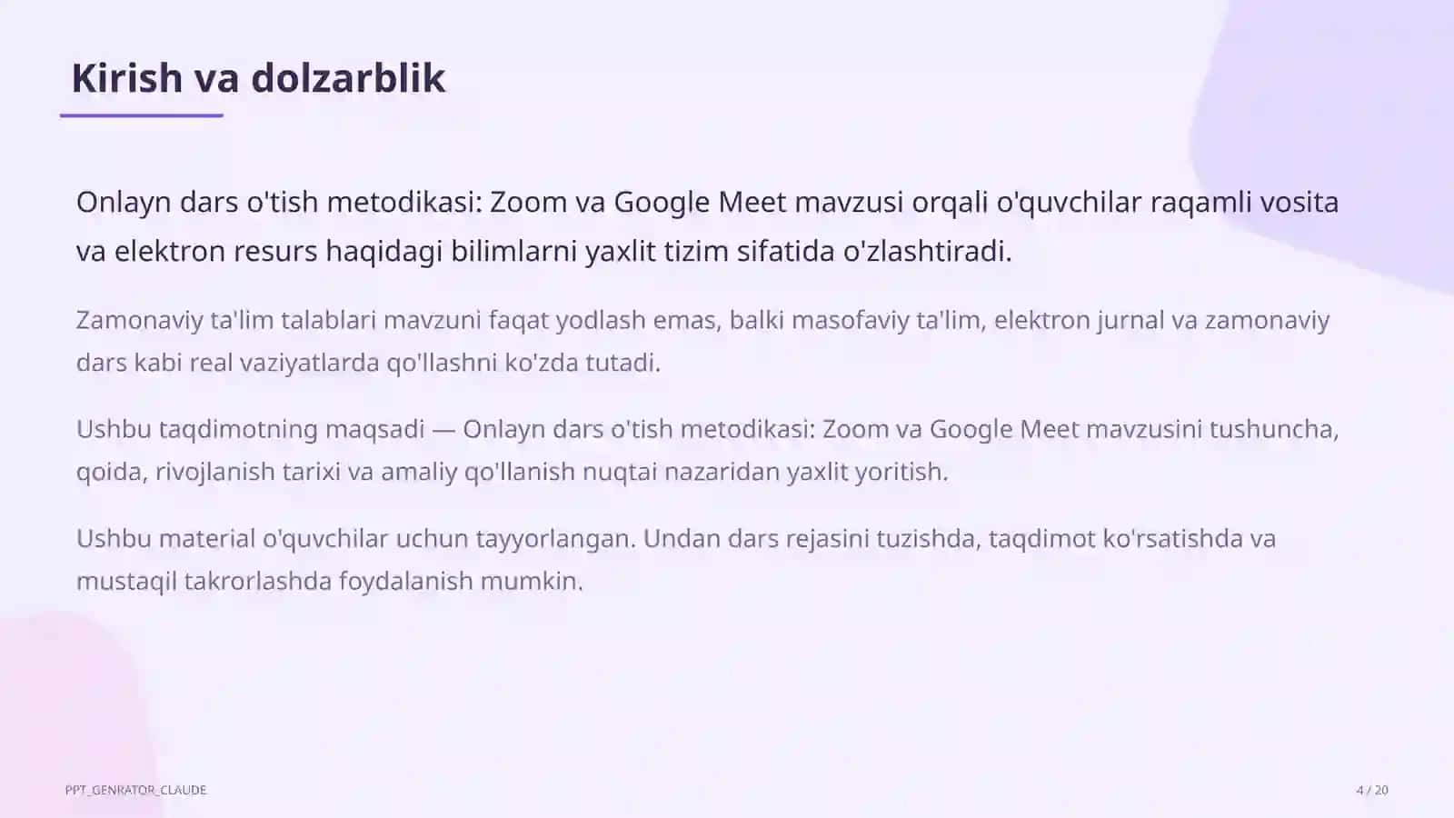 Onlayn dars o'tish metodikasi: Zoom va Google Meet 4