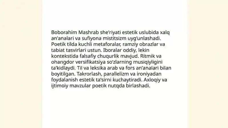 Boborahim Mashrab sheʼriyati namunalarini tahlil qilish 4