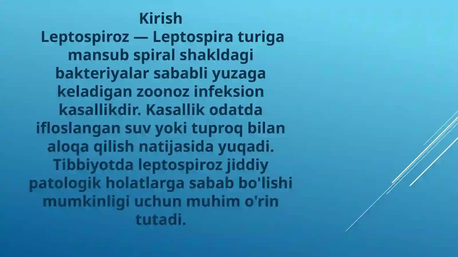 Leptospirozlar morfologiyasi, strukturasi, tarqalganligi, keltirib chiqaruvchi kasalliklari, laboratoriya diagnostikasi 4