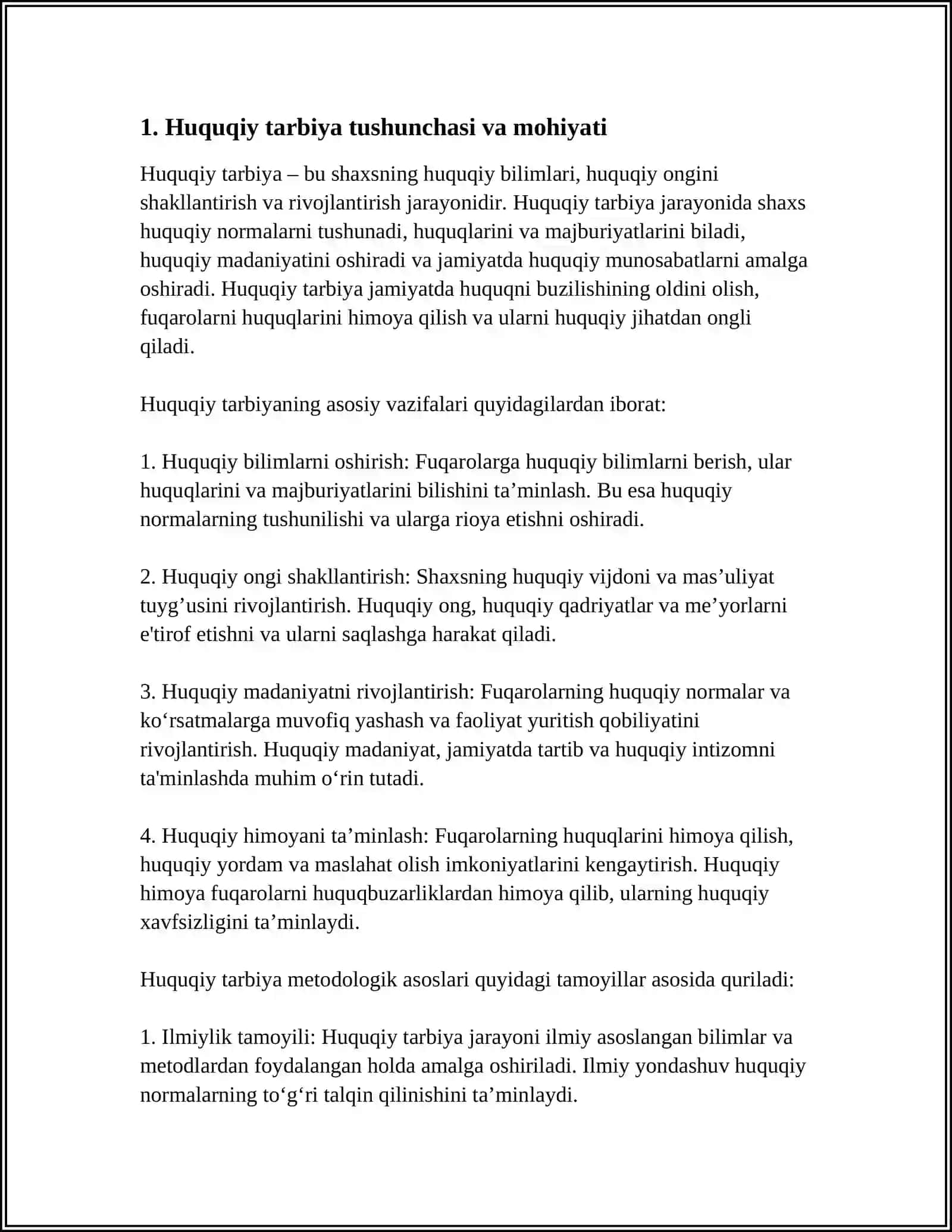 Huquqiy tarbiya haqida tushuncha. Huquqiy tarbiyaning metodologik asosi 4