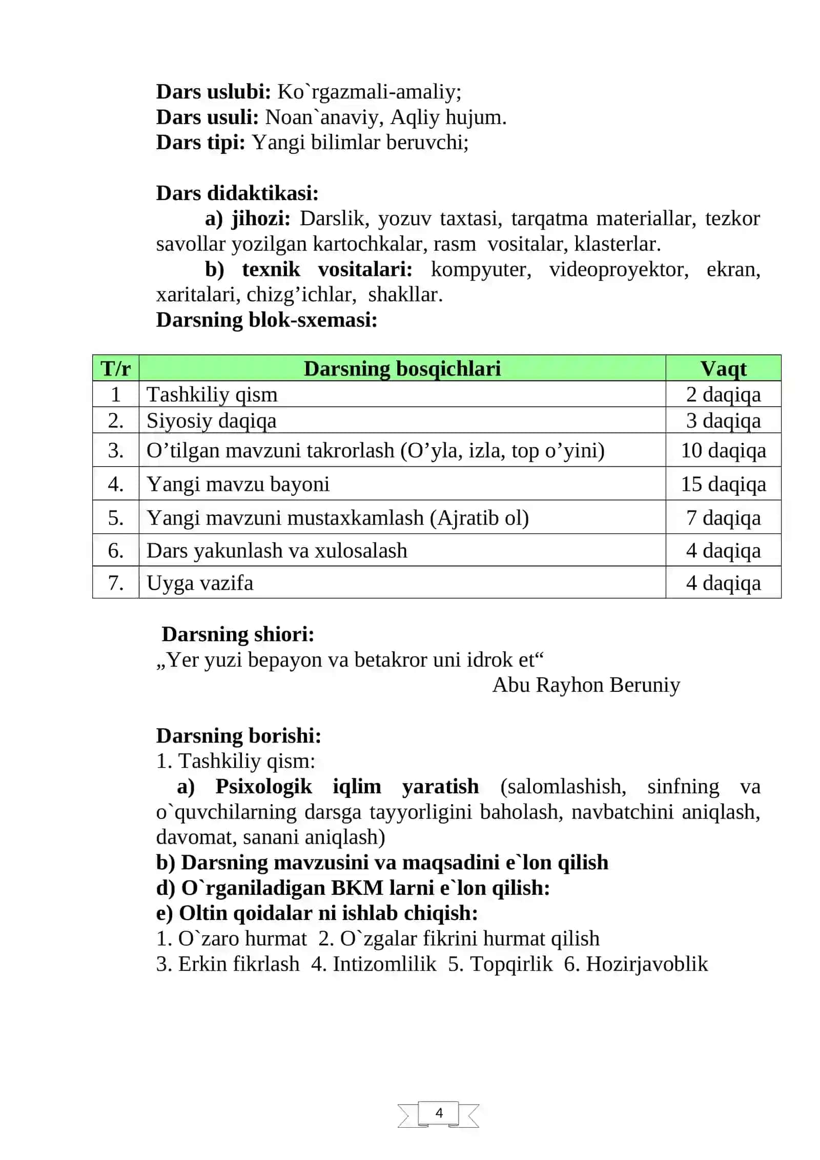 6-sinf Geografiya fanidan Sharqiy Osiyo mavzusida bir soatlik ochiq dars ishlanma 4