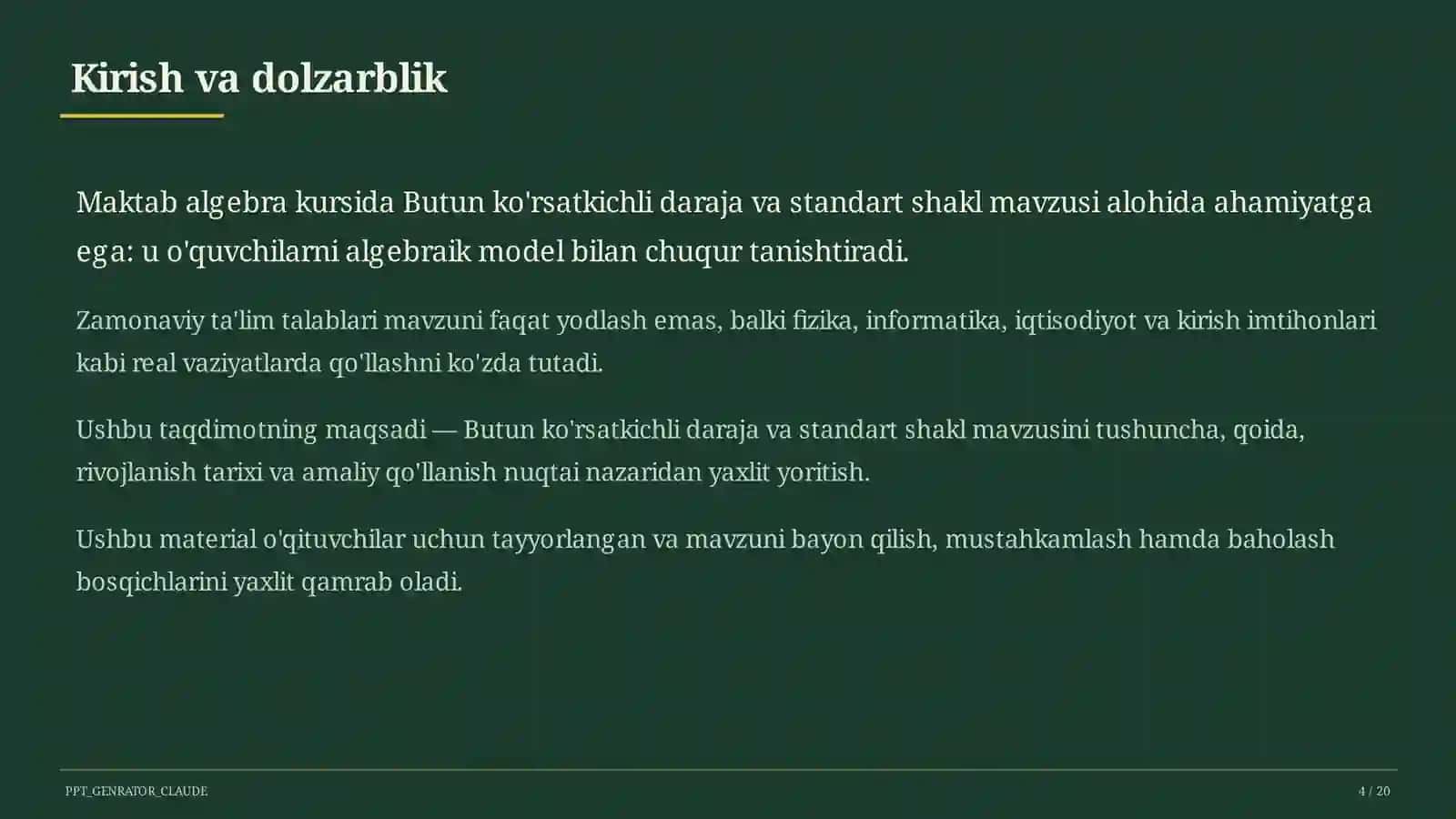 Butun ko'rsatkichli daraja va standart shakl (8-sinf) 4