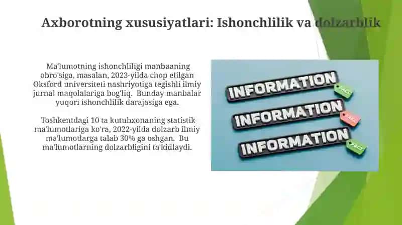 Akademik yozuv va axborot. Axborot xudusiyatlari 4