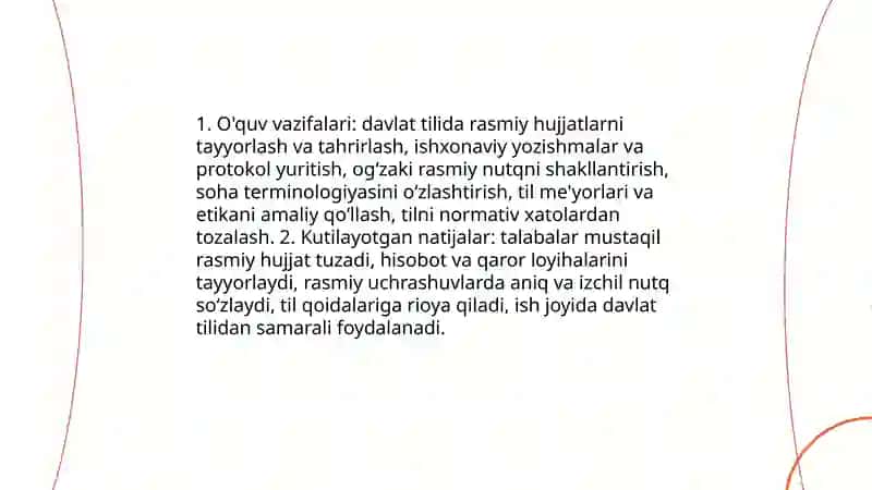 Davlat tilida ish yuritish" fanining maqsad va vazifalari 4