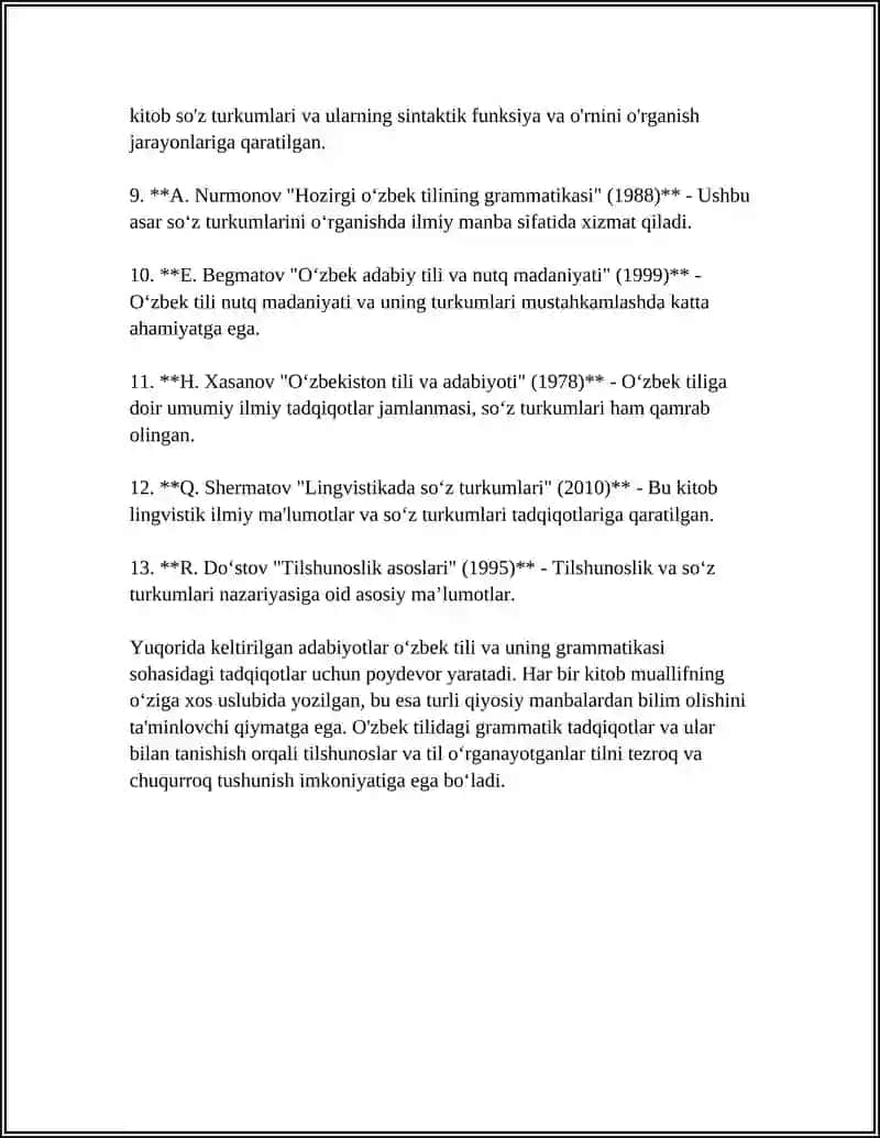 SOʻZ TURKUMLARINI OʻRGANISHGA OID ADABIYOTLAR ROʻYXATINI TUZISH 4