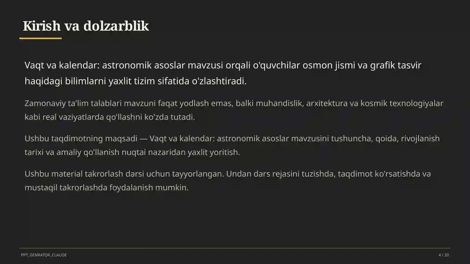Vaqt va kalendar: astronomik asoslar (10-sinf) 4