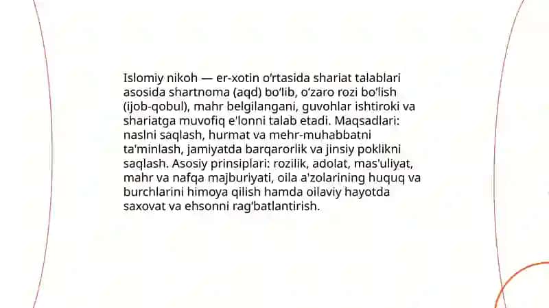 Islom huquqshunosligida oila, nikoh, taloq, idda, zihor tushunchalarini tariflash 4