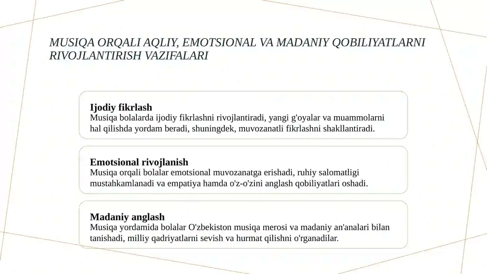 Maktabgacha talim tashkilotlari da musiqa viy tarbiyaning maqsad va vazifalari 4