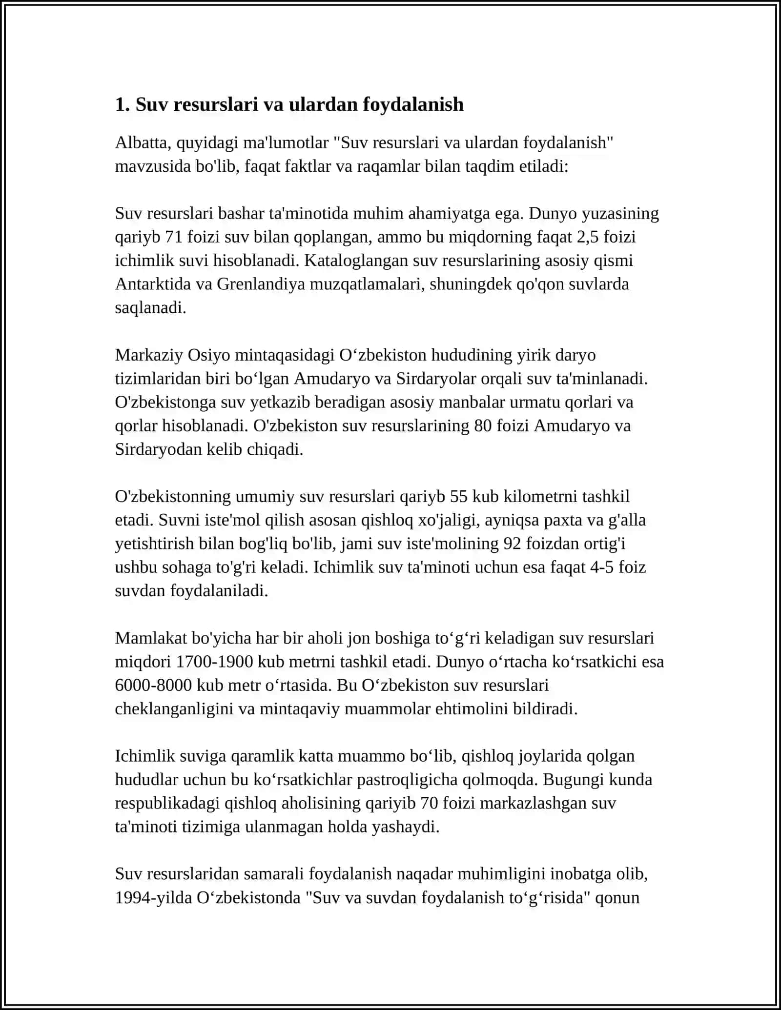 TABIIY RESURSLAR VA ULARDAN FOYDALANISH 4