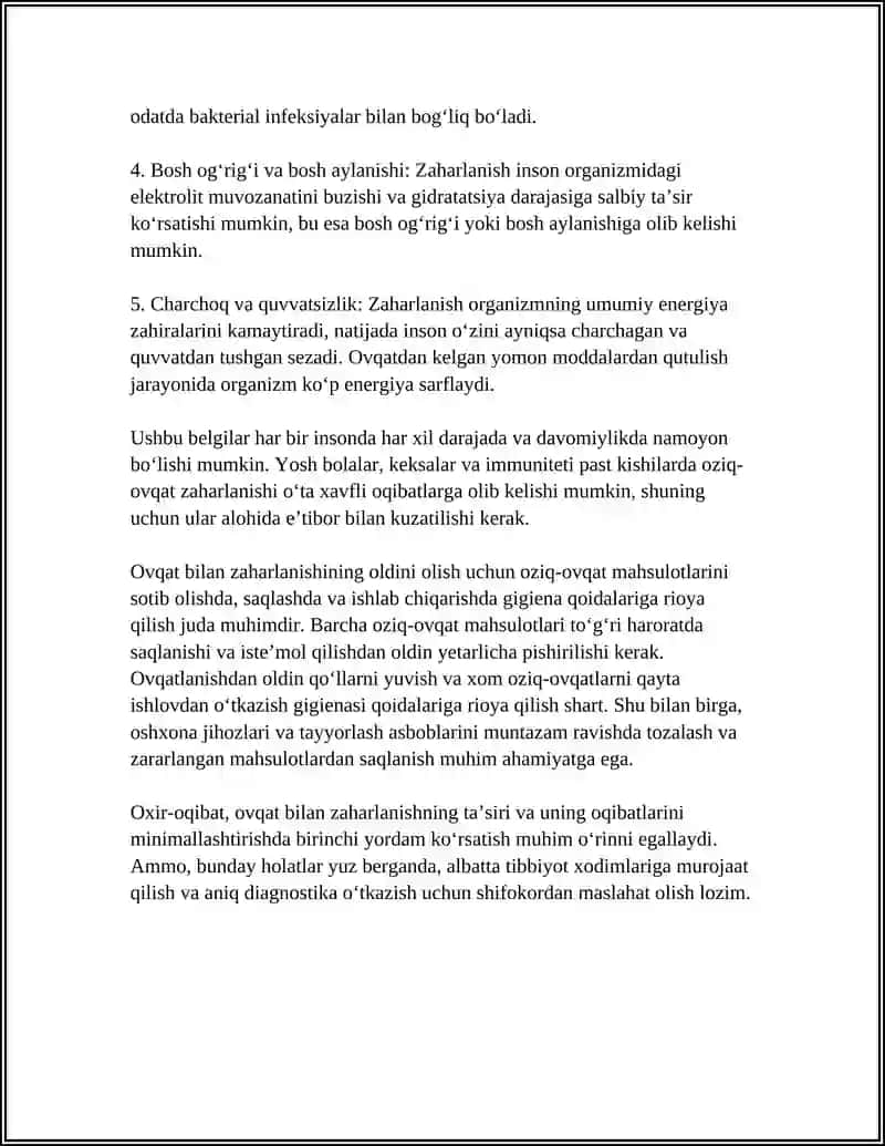 OVQAT BILAN ZAHARLANISHDA BIRINCHI YORDAM KOʻRSATISH 4