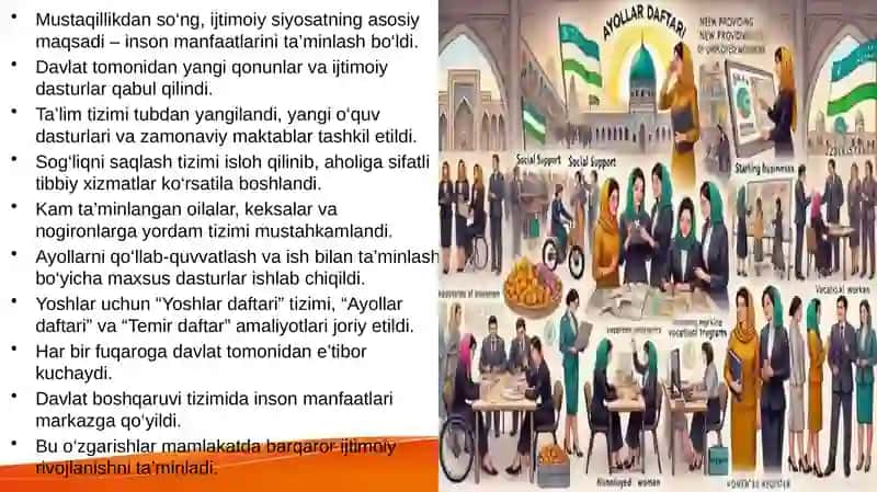 Oʻzbekistonda ijtimoiy sohada amalga oshirilayotgan oʻzgarishlar 4