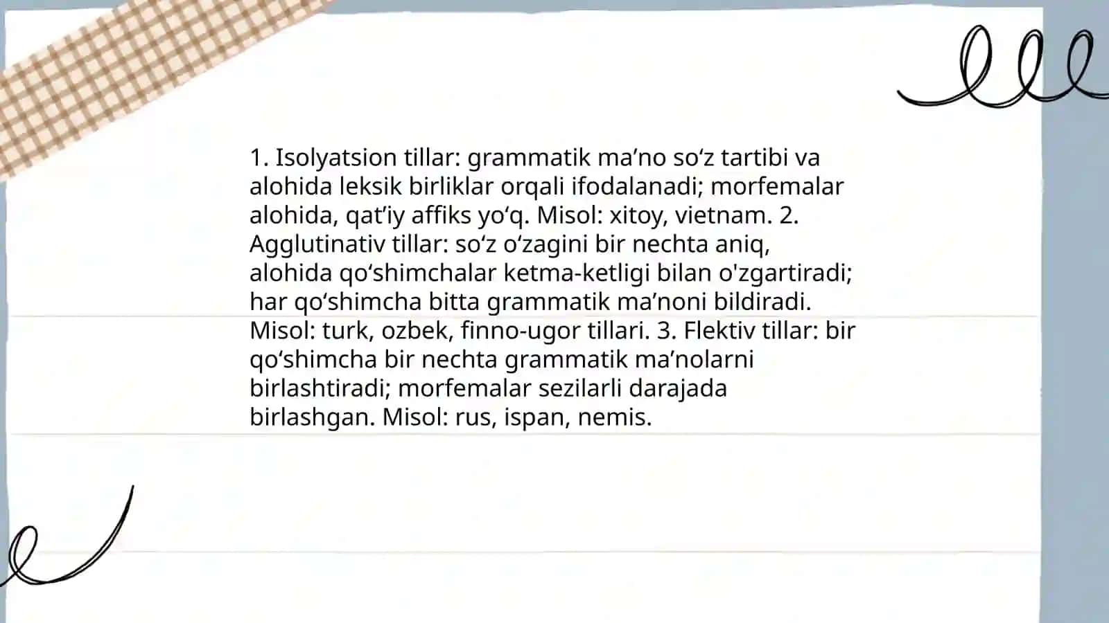 Dunyo tillari tavsifi va tillar tasnifi 4